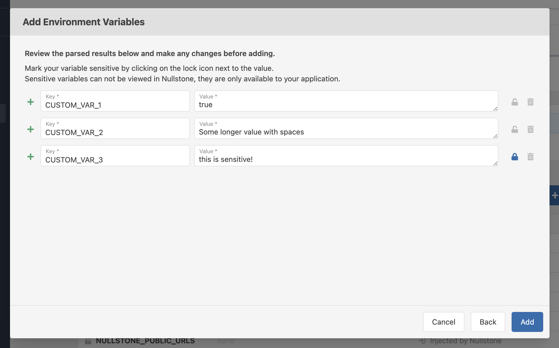 Add Multiple Environment Variables Confirm