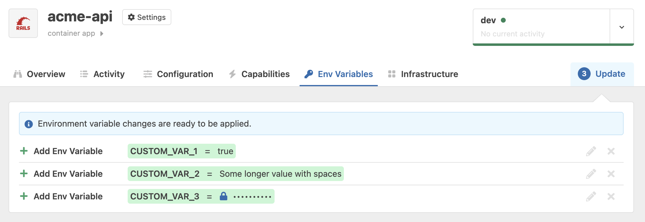 Pending Environment Variables